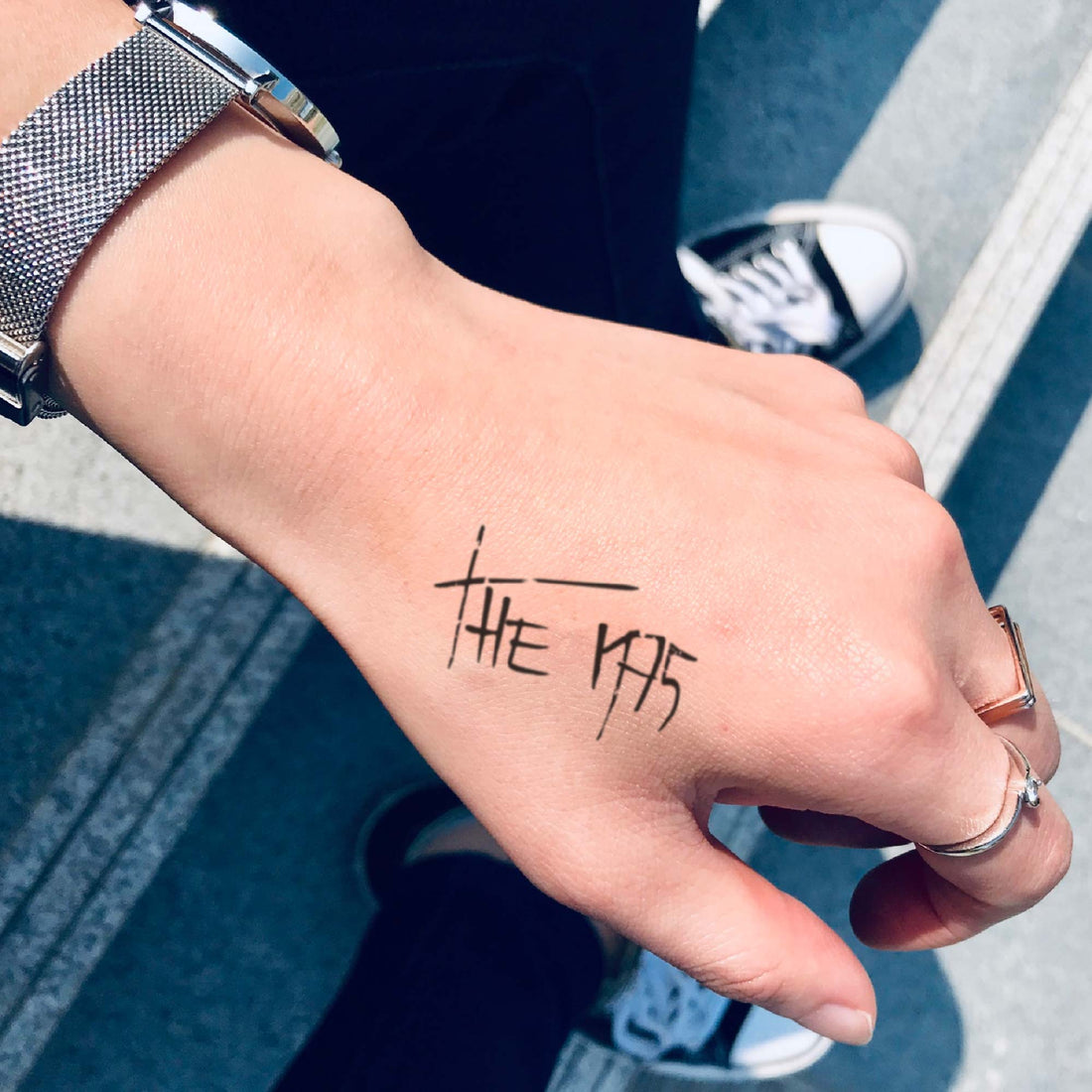 The 1975 custom temporary tattoo sticker design idea inspiration meanings removal arm wrist hand words font name signature calligraphy lyrics tour concert outfits merch accessory gift souvenir costumes wear dress up code
