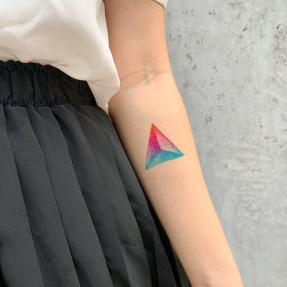 fake small prism rainbow pointillism color theory temporary tattoo sticker design idea on inner arm
