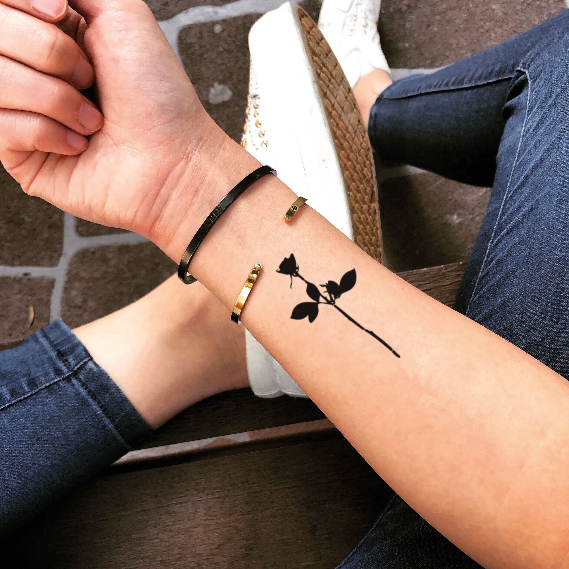 fake medium depeche mode violator rose Flower temporary tattoo sticker design idea on forearm