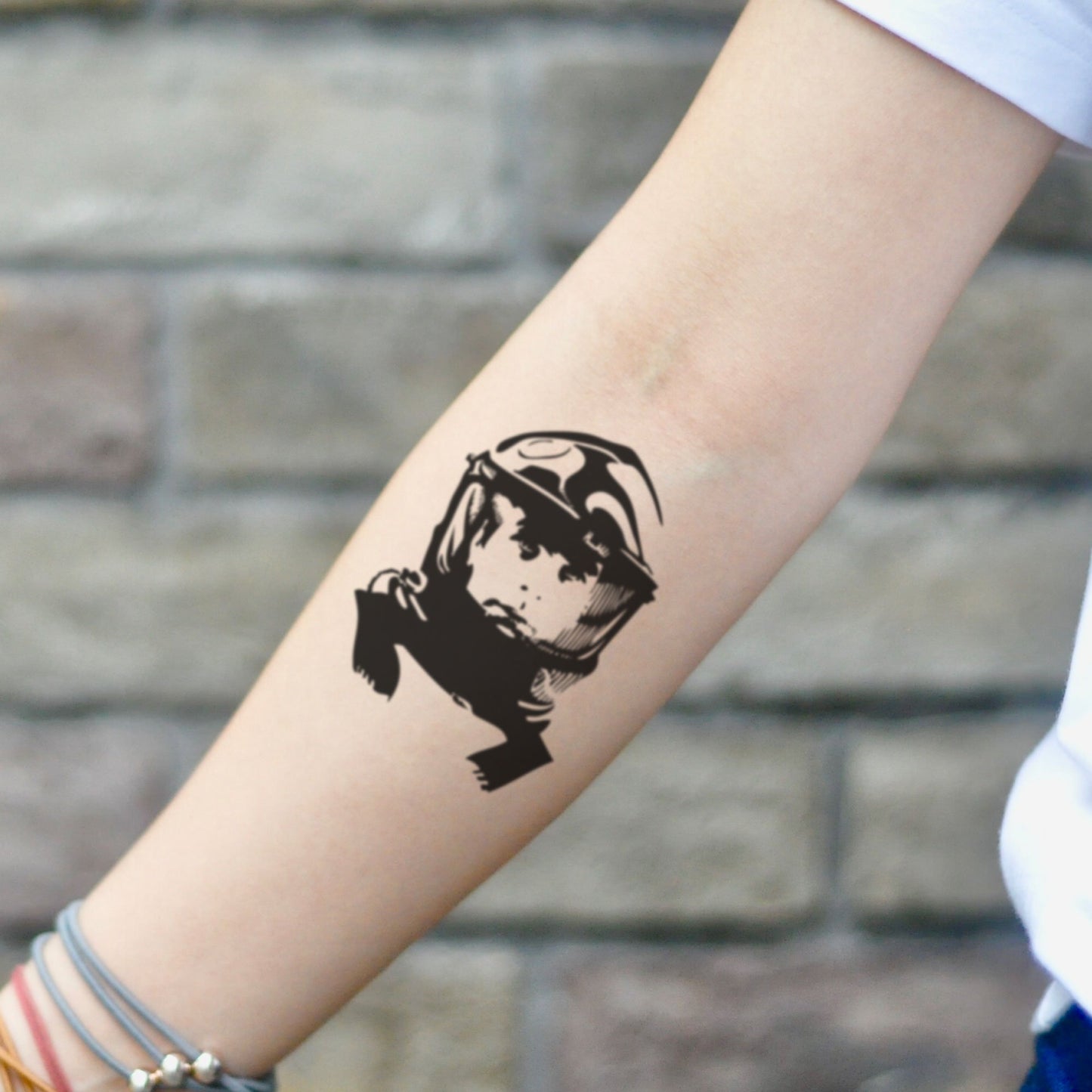 fake small 2001 space odyssey illustrative temporary tattoo sticker design idea on inner arm