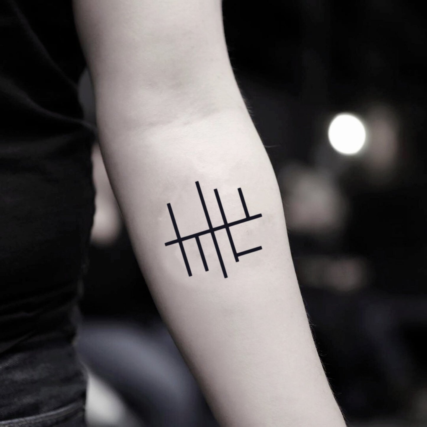 fake small loss geometric temporary tattoo sticker design idea on inner arm