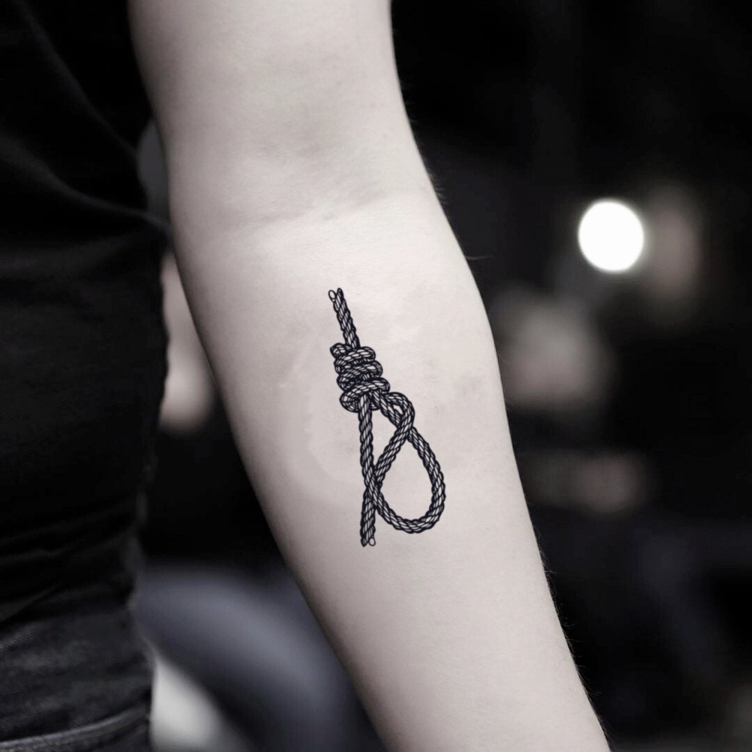 fake small rope knot illustrative temporary tattoo sticker design idea on inner arm