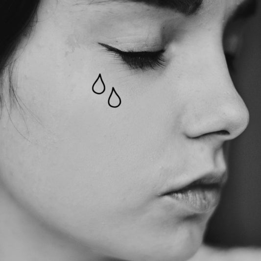fake tiny little wayne nice teardrop under eye water drop filled in murder jail jailhouse prison style minimalist temporary tattoo sticker design idea on face for girls men women guys